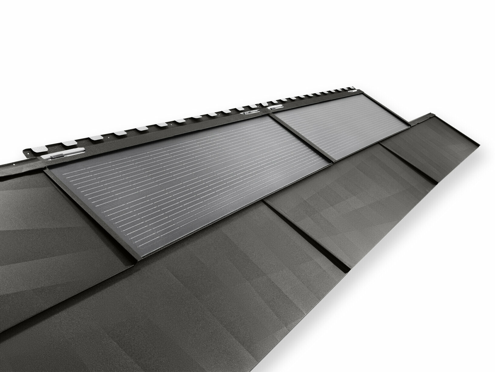 Velika solarna strešna plošča PREFA s strešnim panelom FX.12 v antracitni barvi