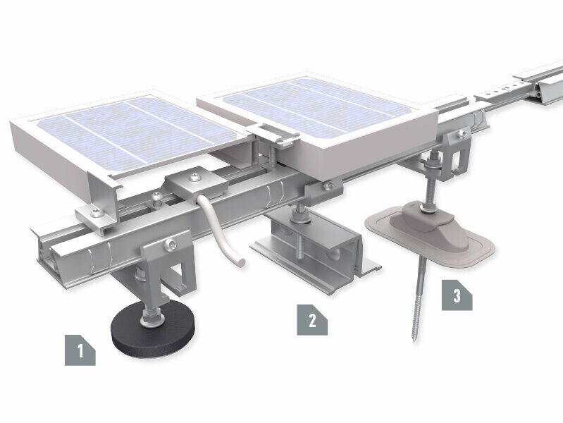 Nosilni profil PREFA za montažo fotonapetostnih sistemov na strehe PREFA, z držali Vario, Prefalz Vario in Sunny