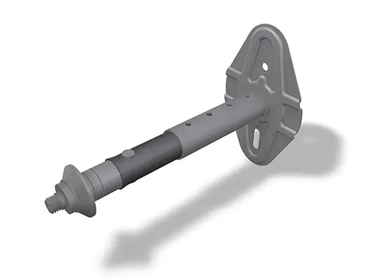 PREFA pritrdilo za fasade iz EPS, na voljo v velikostih 100-180 mm in 180-260 mm, vključno z vložkom, vijakom in pokrivno kapo, idealno za varno pritrditev cevnih objemk.