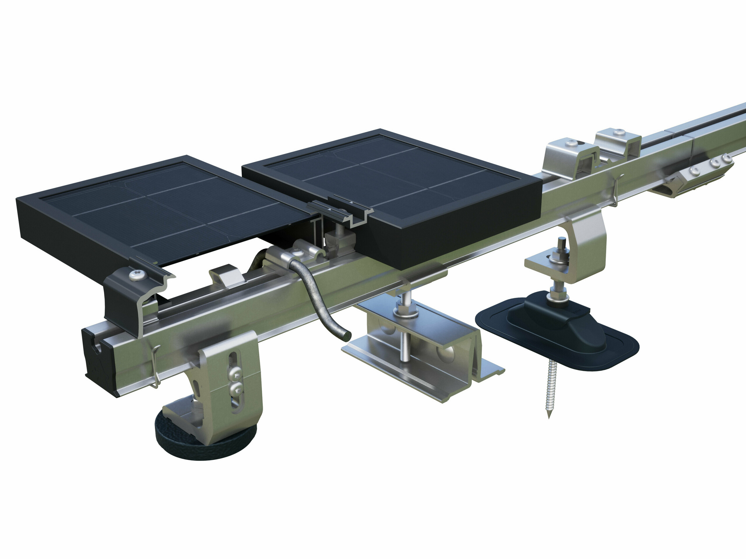 PREFA aluminijasti nosilni profil PV modulov za montažo fotovoltaičnih sistemov na PREFA strehe, z nosilci solarnih sistemov PREVARIO 3.S, PREVARIO PREFALZ in PREVARIO Sunny.