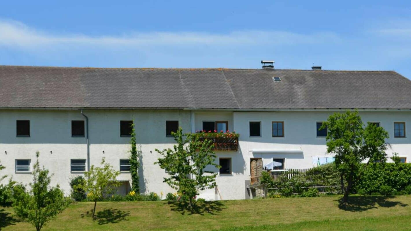 Hiša v Avstriji pred obnovo strehe s strešnimi ploščami PREFA (pred tem – streha s strešniki iz vlaknocementa Eternit s stolpičem in roza fasado)