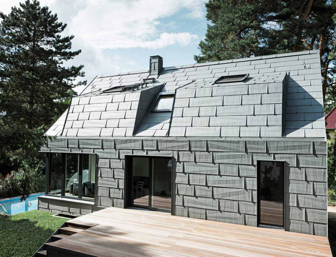 Referenčni objekti PREFA Strešni sistemi Strešni panel FX.12 07 P.10 svetlo siva