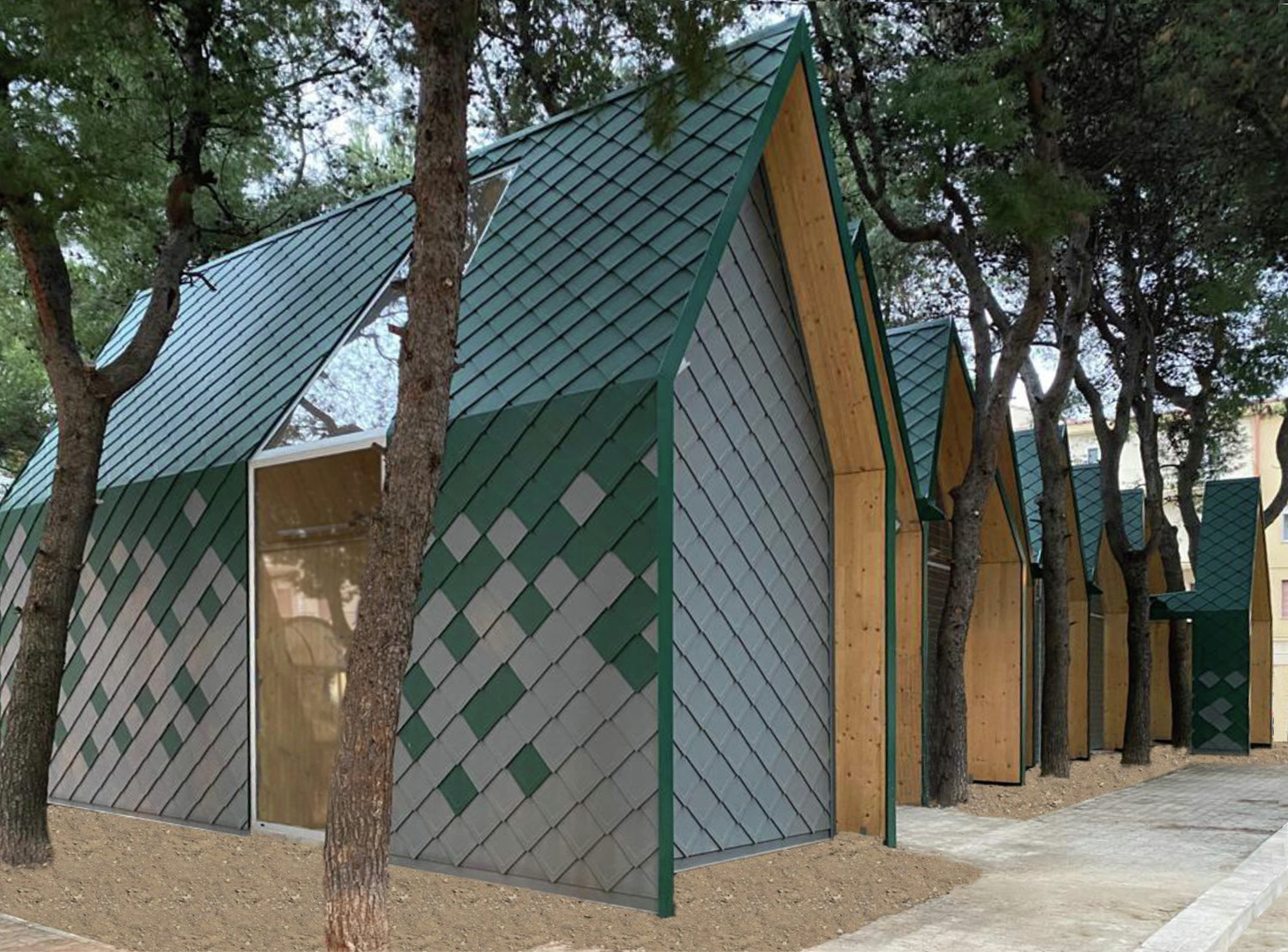 Referenčni objekti PREFA Fasadni sistemi Fasadni romb 29 × 29 06 P.10 mahovo zelena